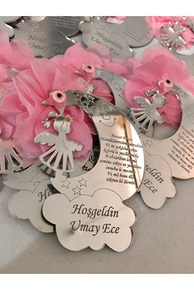 Plexi Baby Girl Evil Eye Magnet 25 Pieces Pink Ornate