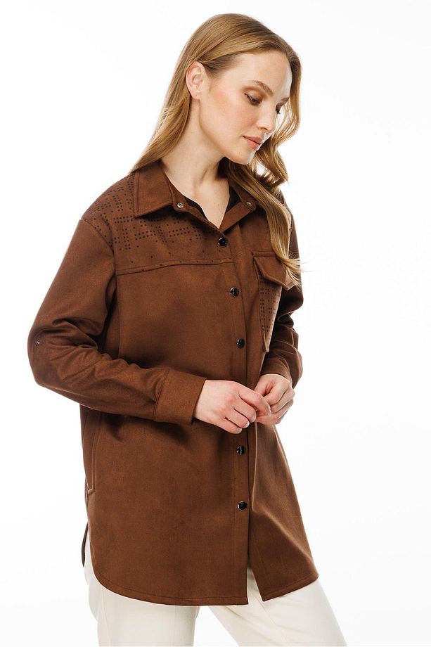 Cep Detaylı Süet Tunik-KAHVE - 6