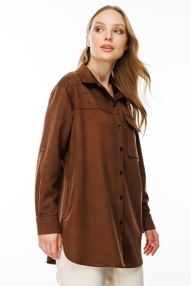 Cep Detaylı Süet Tunik-KAHVE - 7