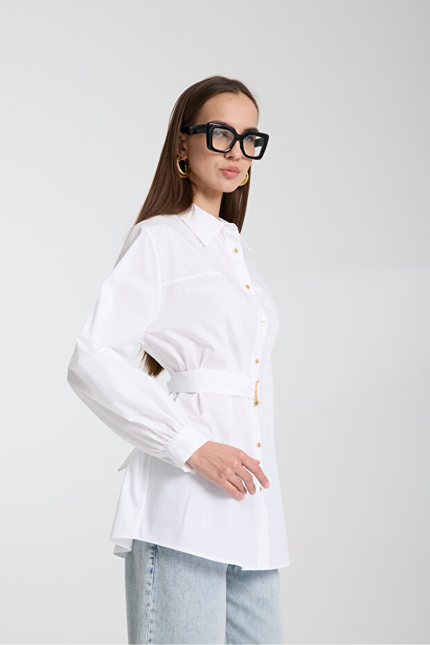 Kemerli Poplin Gömlek - 2