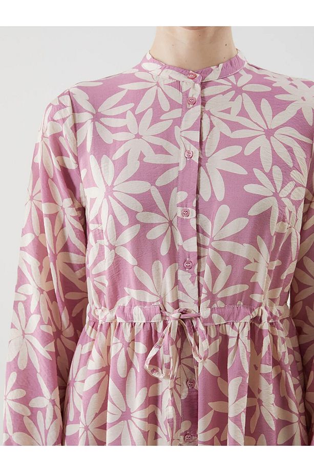 LCW Modest Pembe Hakim Yaka Çiçekli Kadın Gömlek Elbise - 3