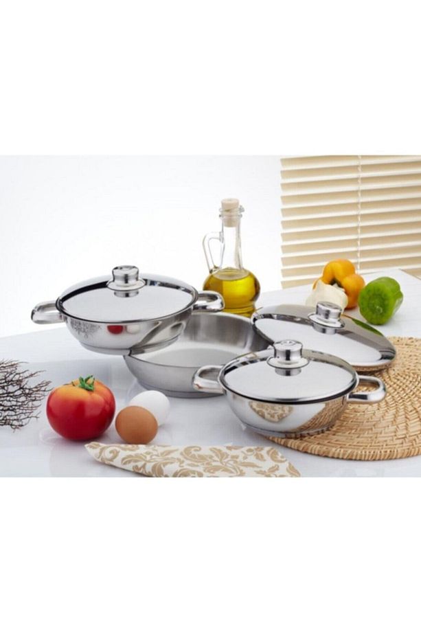 6 Parça Çelik Omlet Seti Çelik Kapaklı Oml102 - 1