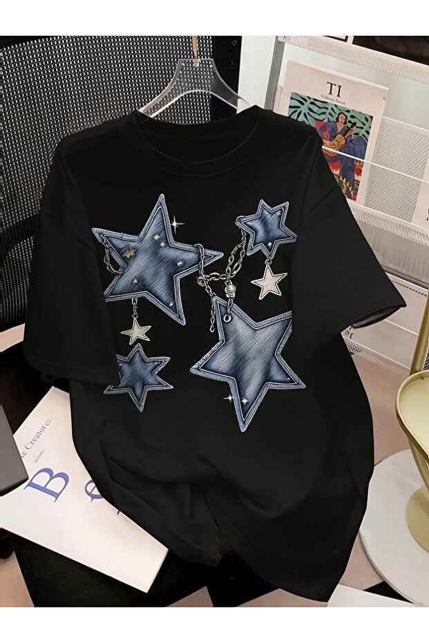 Casual Sun, Moon & Star Graphic Tee for Women - Short Sleeve, Round Neck,