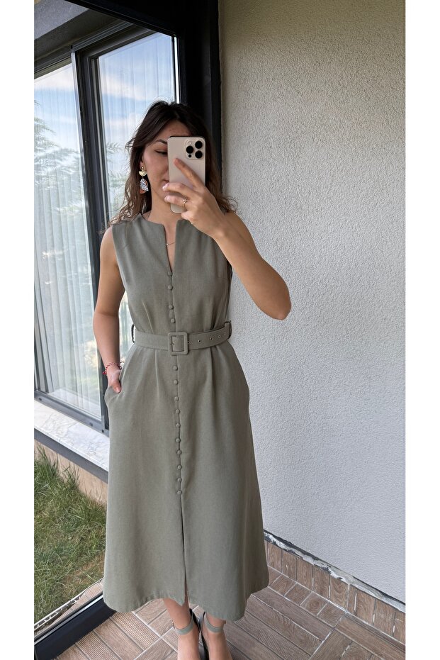 Buttoned Linen Dress