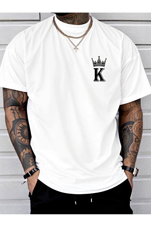 Polyester Multipurpose Top for Summer, King Crown Printed Short Sleeve Round Neck Casual Sports T-Shirt