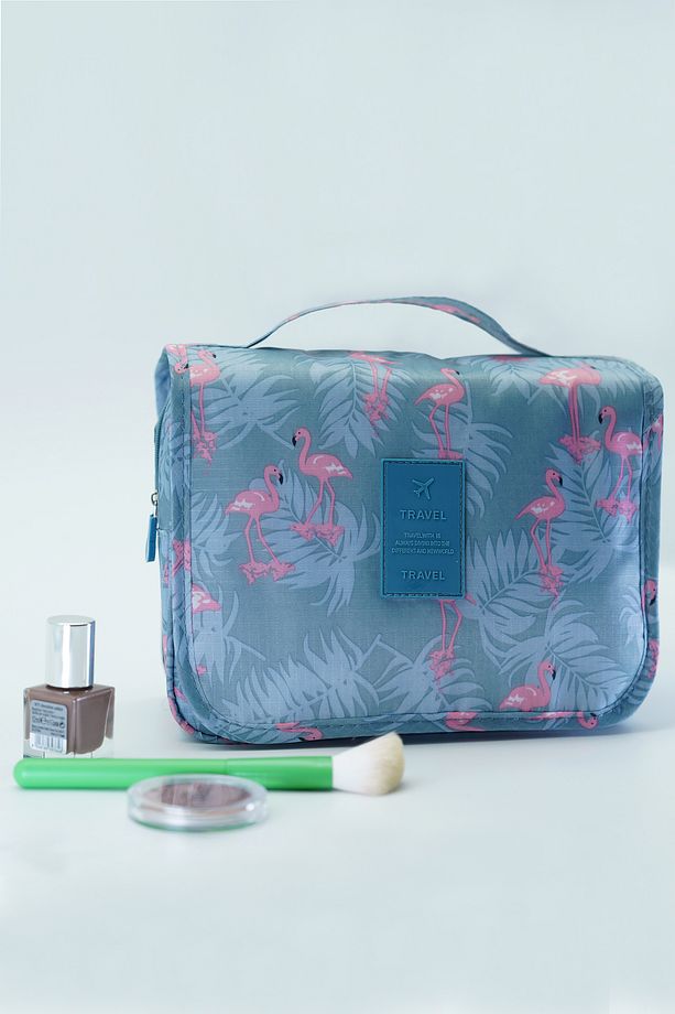 Çok Fonksiyonlu Askılı Makyaj Çantası Flamingo Desen ( Büyük Boy ) - 5
