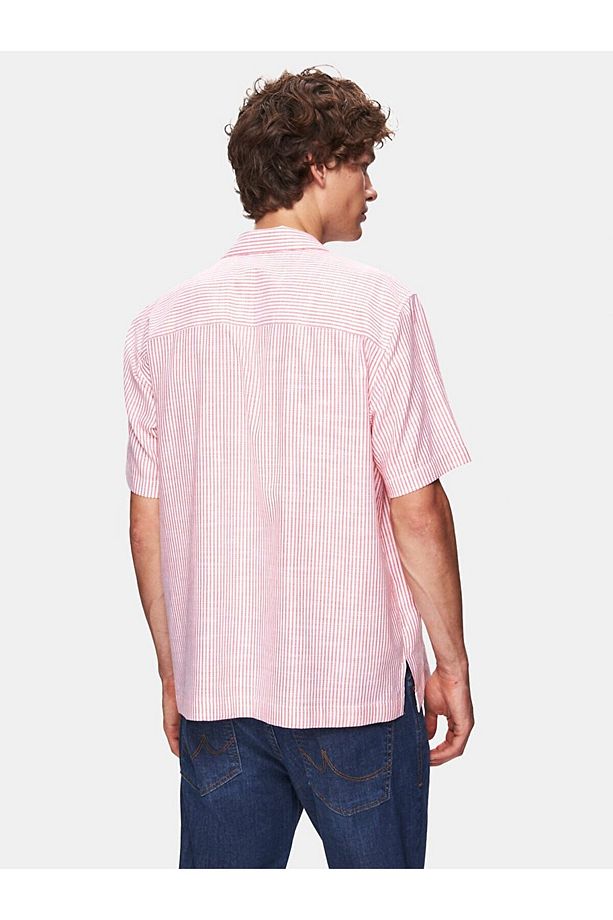 Relaxed Basıc Uzun Kollu Dokuma Pembe Gömlek - 3