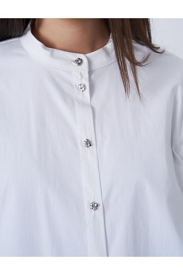Şerit Taşlı Poplin Tunik Ekru - 6