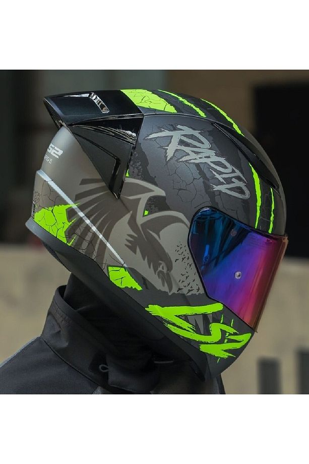 Rapıd 2 Race Raven Neon Sarı Fullface Motosiklet Kaskı Gökkuşağı Camlı - 4