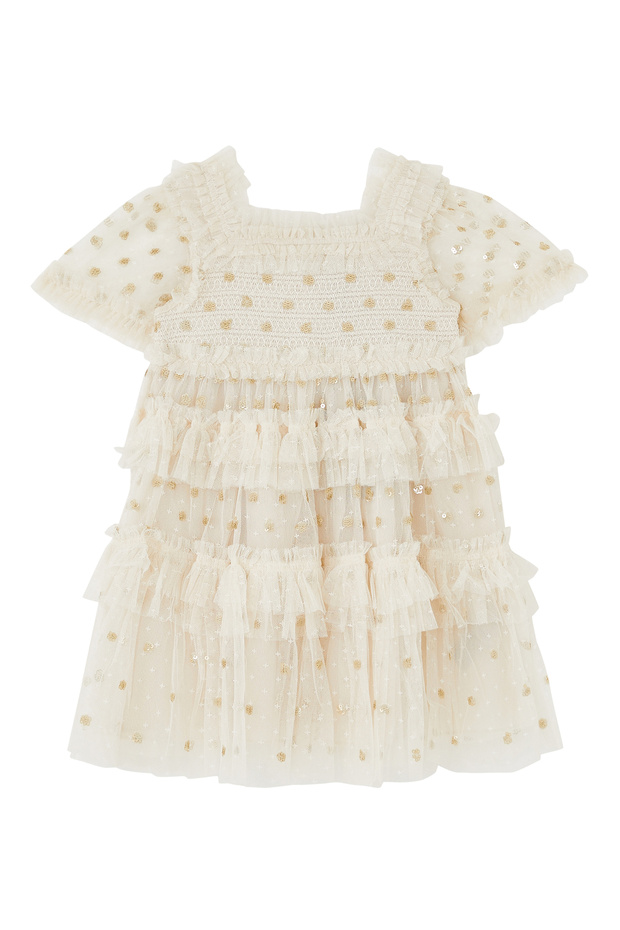Polka Dot Patterned Dress for Kids - Cream
