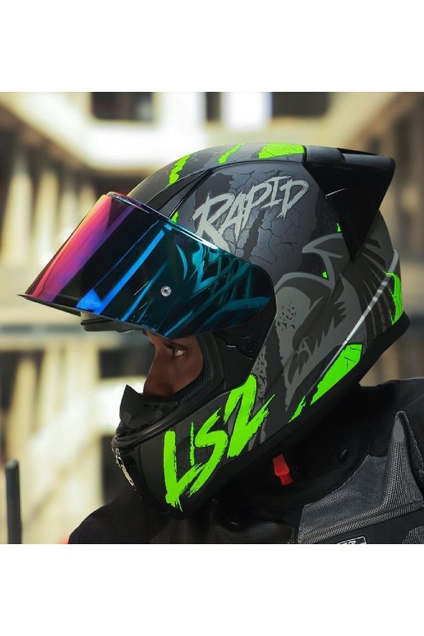 Rapıd 2 Race Raven Neon Sarı Fullface Motosiklet Kaskı Gökkuşağı Camlı - 5