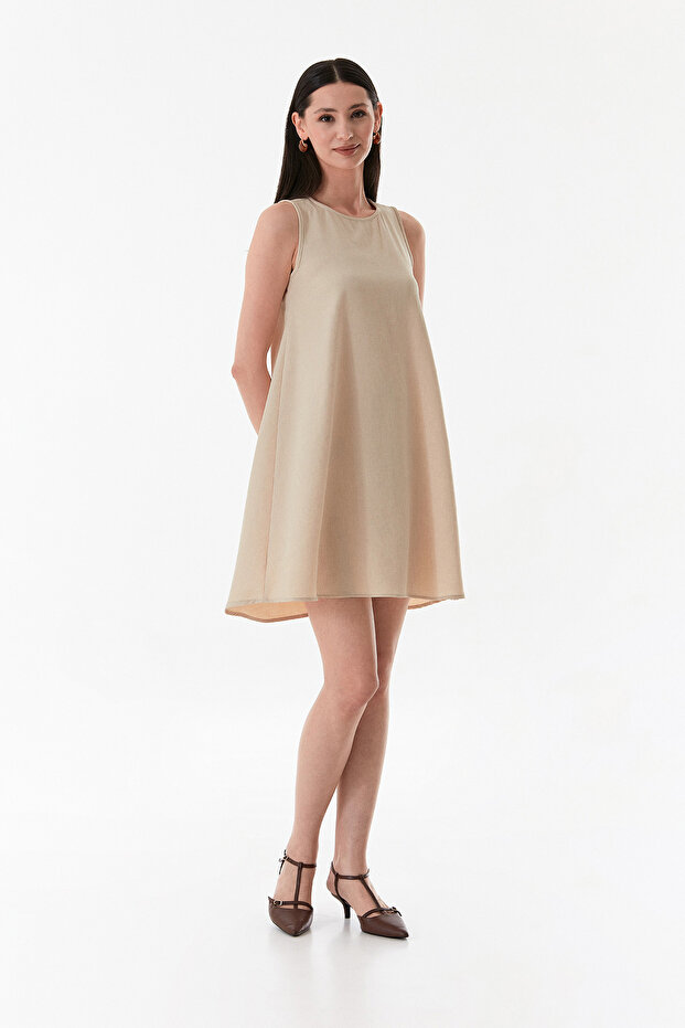 Basic Bisiklet Yaka Oversize Elbise - 4