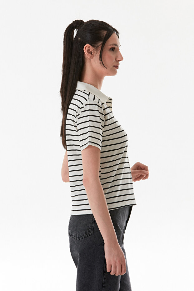 Çizgili Polo Yaka Tişört - 3