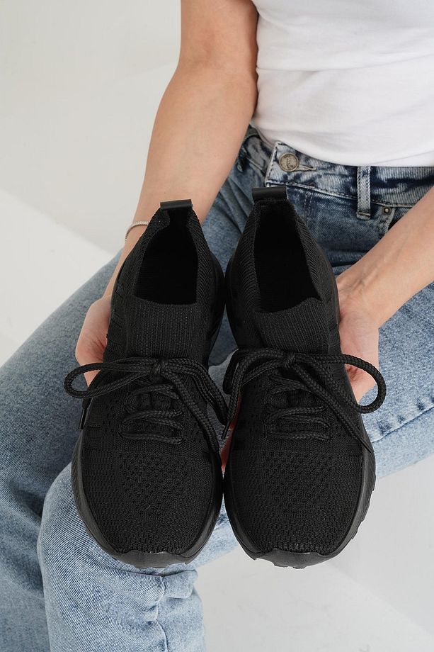 Kadın Siyah Bağcıklı Triko Sneaker Byndsnkk40 - 5