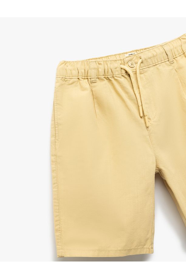 Pamuklu Beli Lastikli Düğme Detaylı Basic Şort - 5