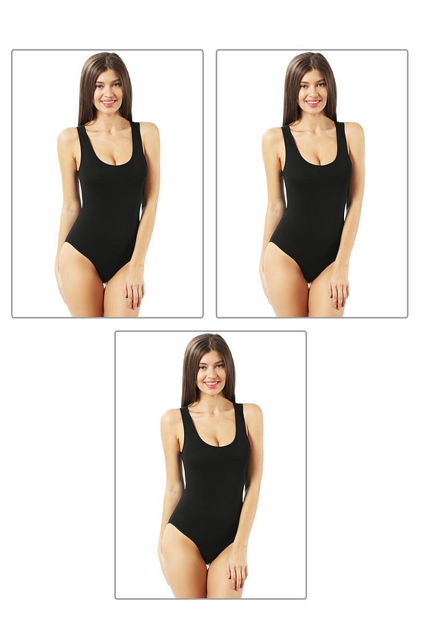 Özkan 0602 3'lü Paket Kadın Pamuklu Kalın Askılı Kancalı Çıtlıtlı Body - 1
