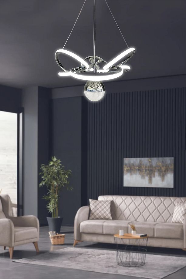 Kral Tacı Model Tek Toplu Led Avize - 3 Renk Kumandalı Krom - 1
