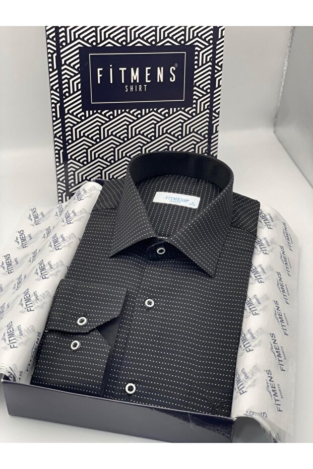 Classic Long Sleeve Dot Pattern Men's Shirt with Gift Box Fs-001259 - Black