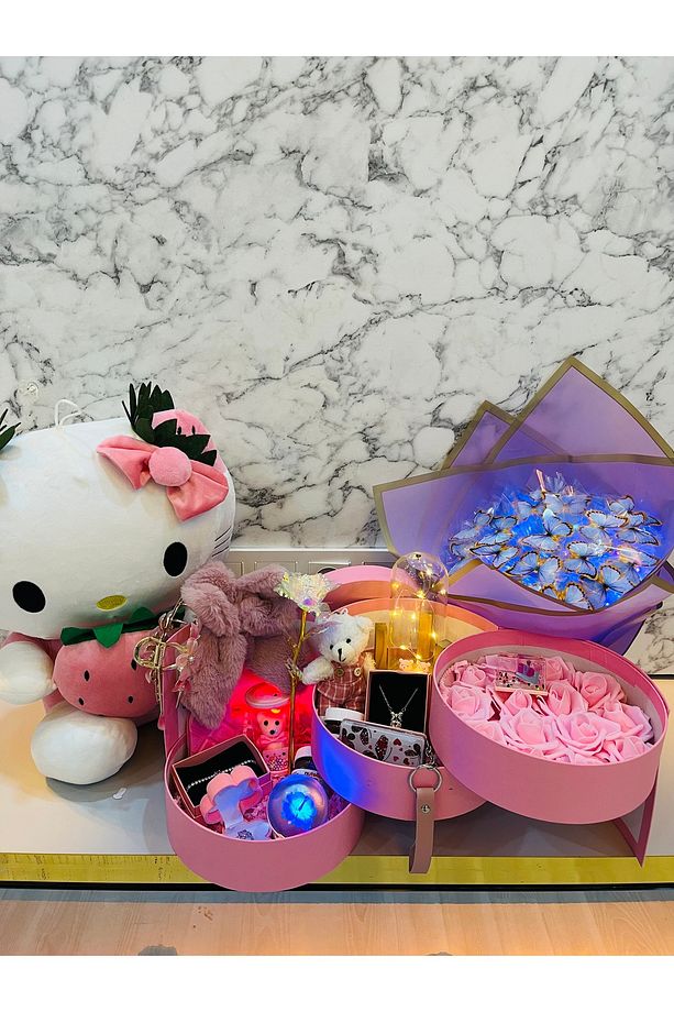 Pembe 3 Katlı Hediye Kutusu Hello Kitty Hediye Seti - 1