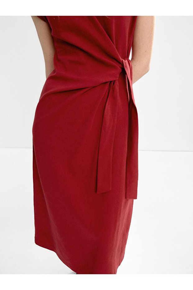 Fiyonklu Drapeli Elbise - 4