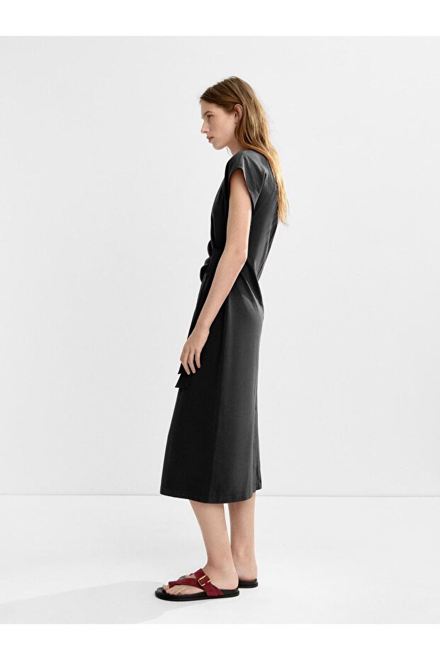 Fiyonklu Drapeli Elbise - 5