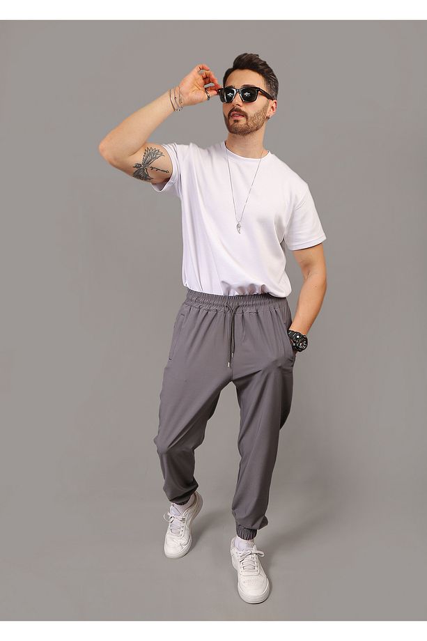Paraşüt Kumaş Regular Fit Paça Lastikli Cep Fermuarlı Eşofman Altı - 4