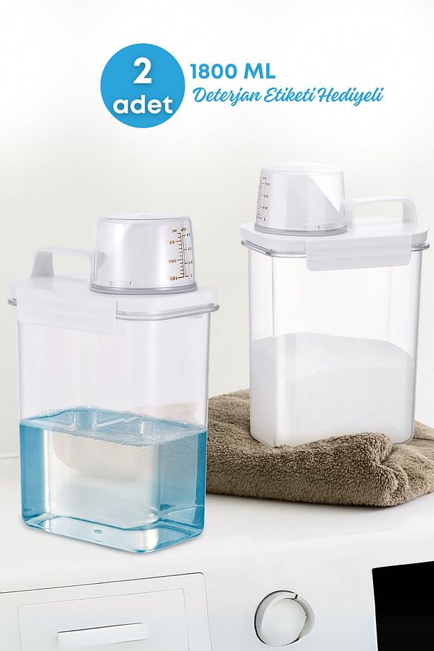 2 Adet Sızdırmaz Depolama Sıvı Toz Deterjan Erzak Saklama Kutusu- Ölçekli Deterjan Kutusu 1800 ml - 3