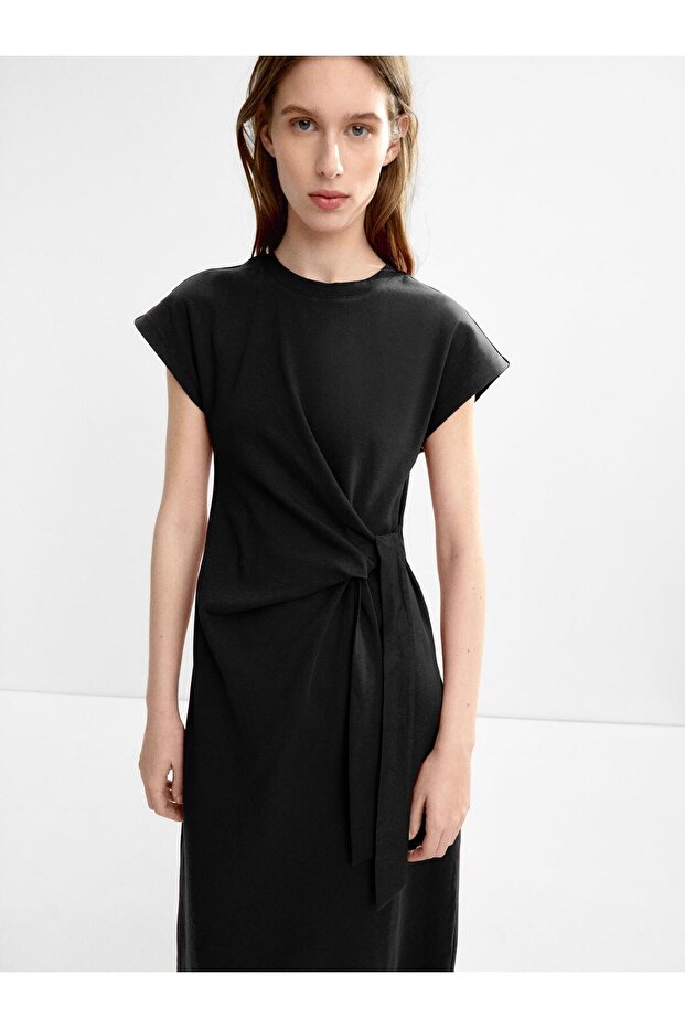 Fiyonklu Drapeli Elbise - 4