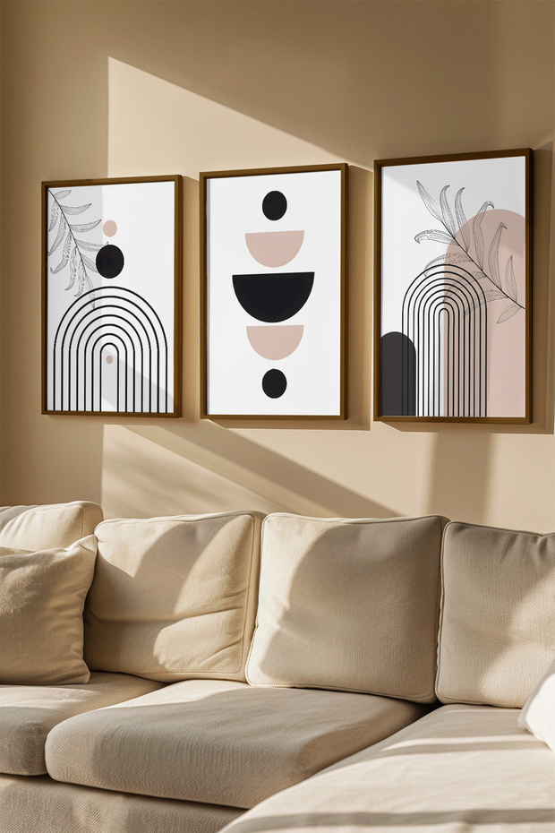 3 Piece Real Wood Colored Framed Painting Set - Model 42