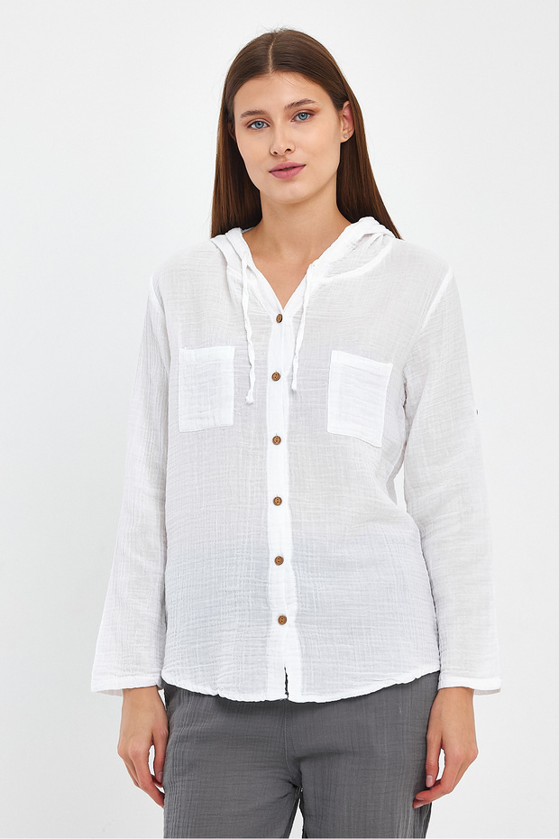 Women's Shirt - Muslin Hooded Shirt - 1030