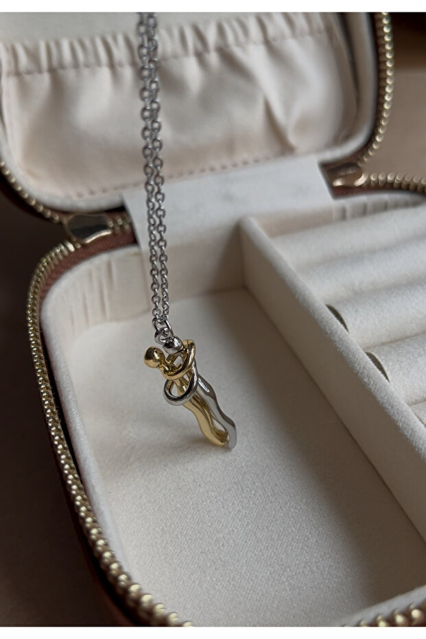 Sarılan Çift Aşk Çelik Kolye - 1