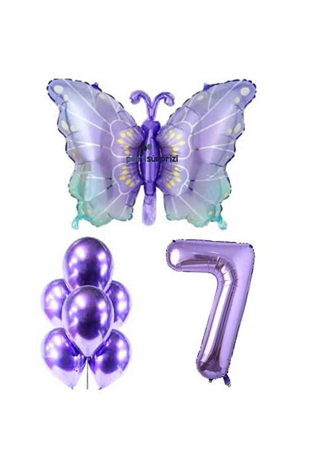 Purple Butterfly 7 Year Old Foil Balloon Set