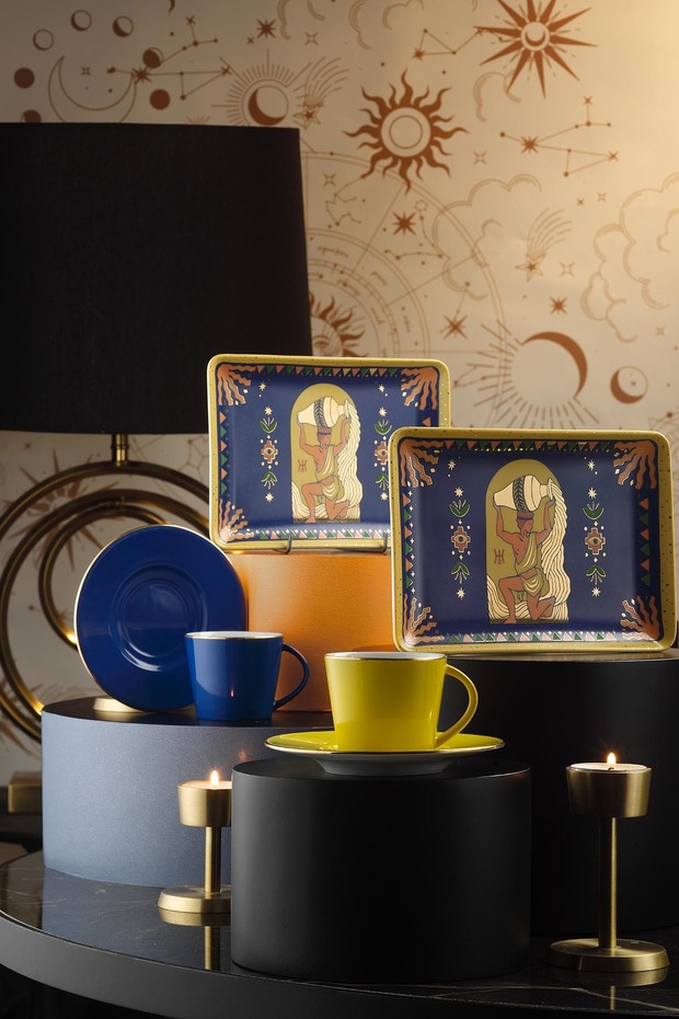 Cosmic Love Toledo 4 Piece Coffee Cup Set Yellow Navy