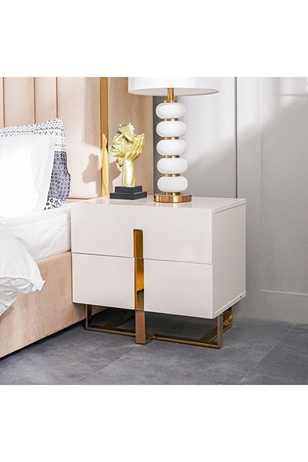 New Poliana Nightstand Multifunctional Bedside Table-Beige L58xW41.5xH53cm