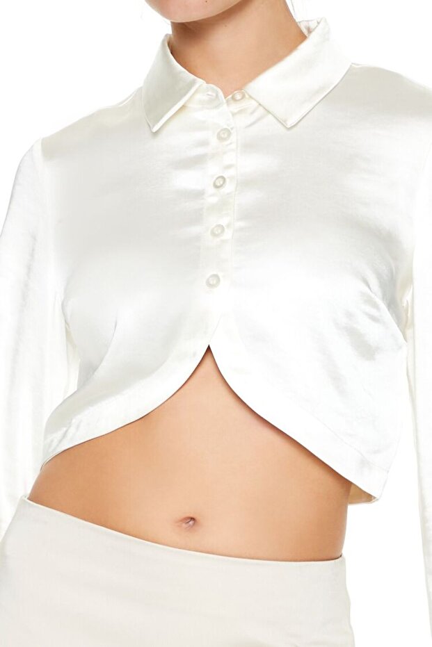 Saten Crop Gömlek - 5