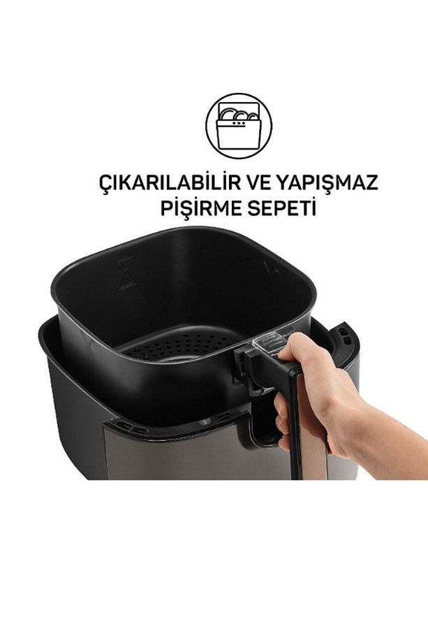 Airfryer Xl Yağsız Sıcak Hava Fritözü 1750 W 6 Lt 8 Programlı Dijital Ekran, Rose - 5