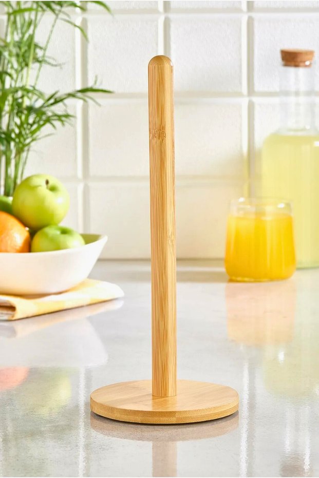 Round Bamboo Countertop Paper Towel Holder Stand, Bamboo Paper Towel Holder Napkin Holder Stand