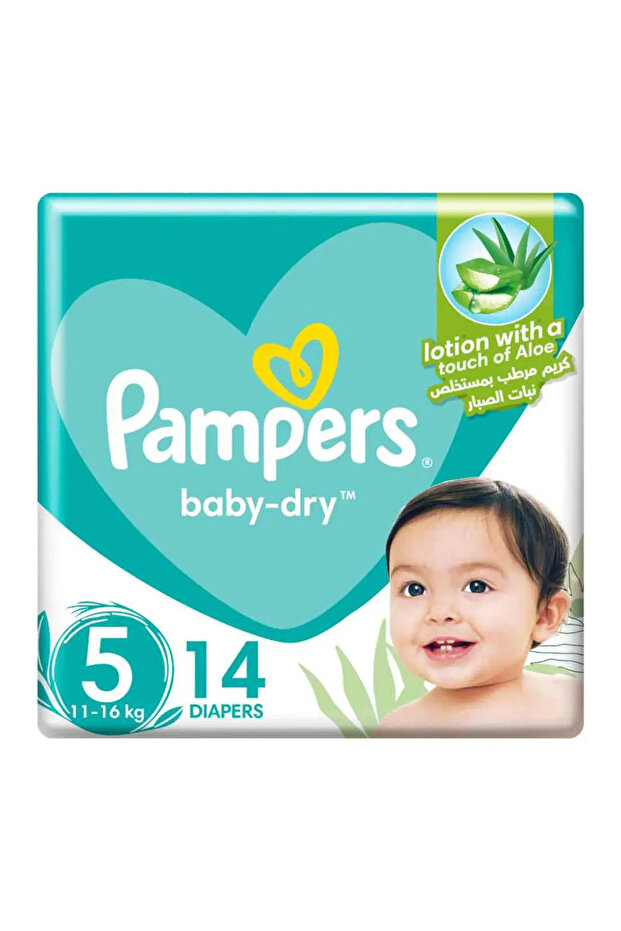Aloe Vera Infused Premium Taped Baby Diapers Size 5 Pouch (14 Count)