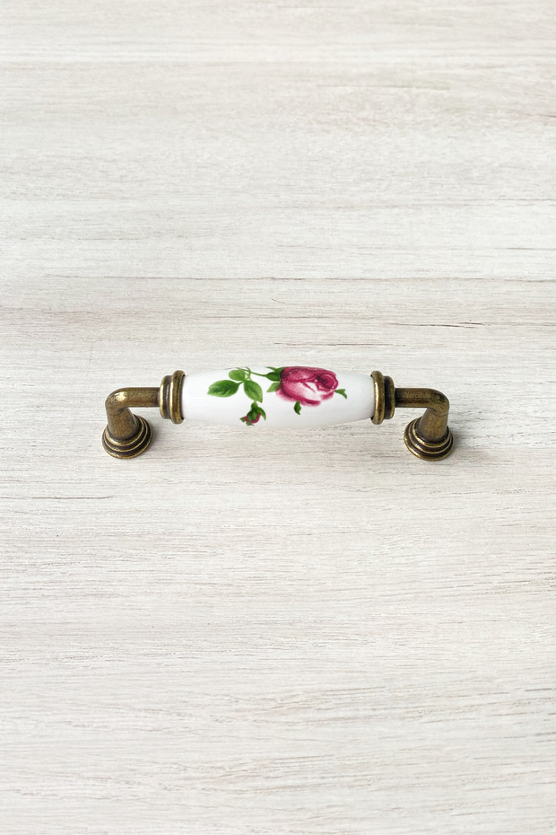 Antique Yellow Metal-Real Porcelain Flower Pattern 96 mm Furniture/Cabinet/Garment Closet/Doors/Cover/Kitchen Handle