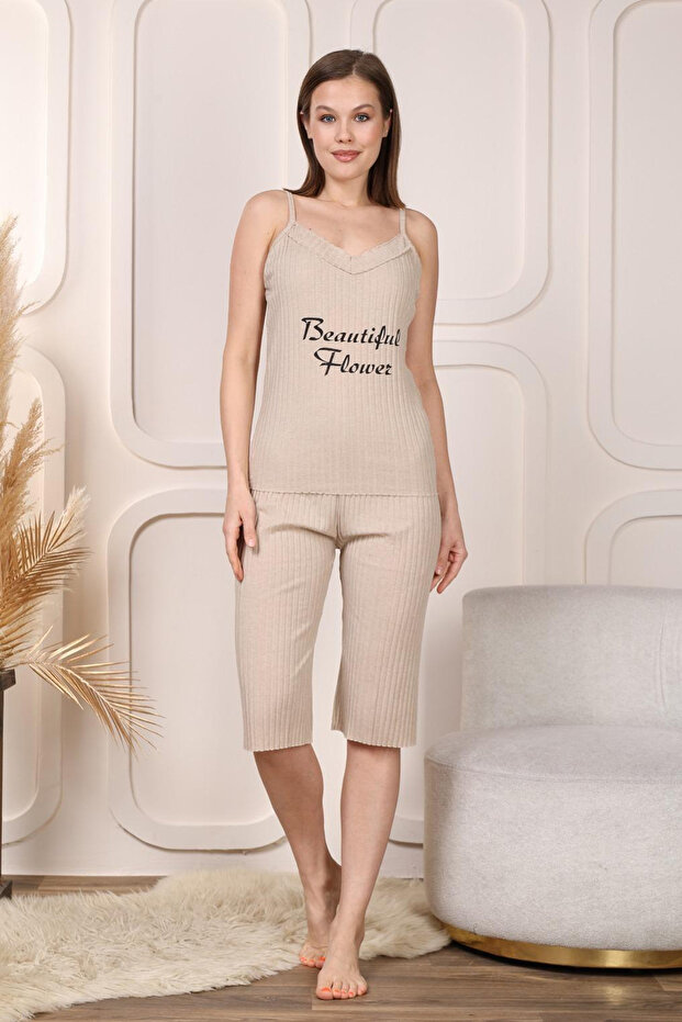 طقم بيجامة كابري بحزام حبل مطبوع - 1