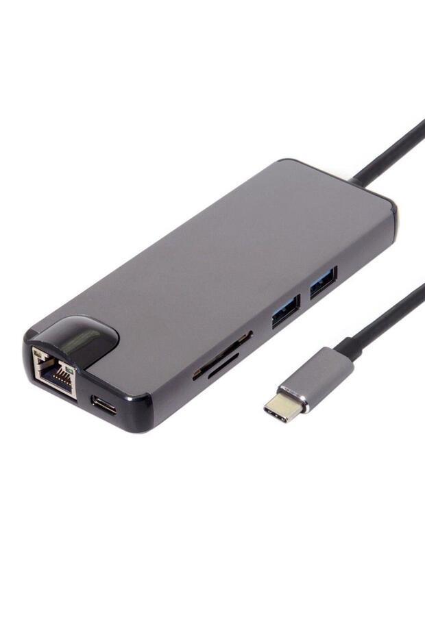 Type-c Usb 3.1 8in1 4k Hdmi Vga Micro Sd Rj-45 2 Usb Şarj Girişli - 1