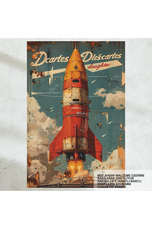 Space Shuttle Space Rocket Air Craft Painting Retro Wood Poster