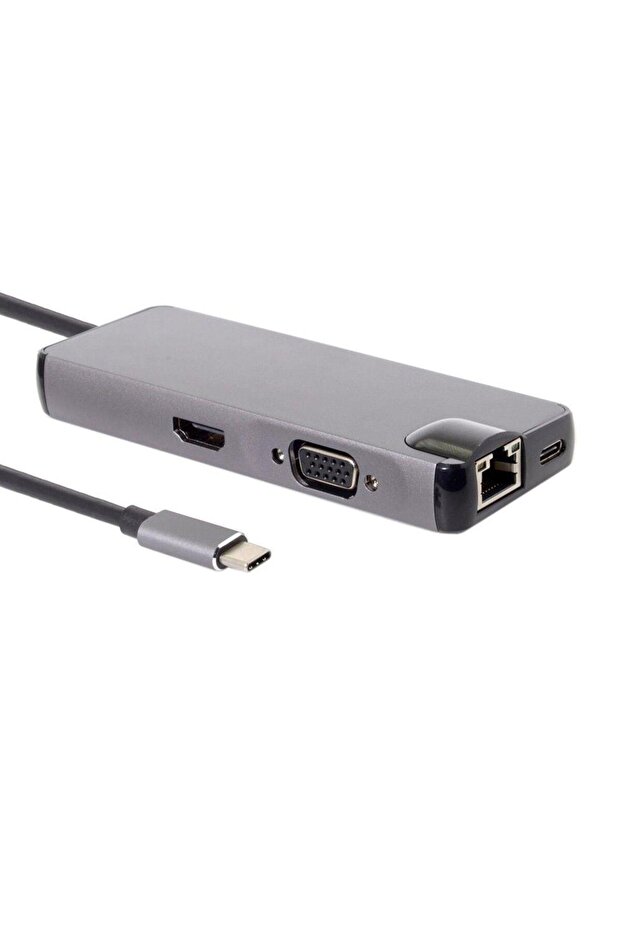Type-c Usb 3.1 8in1 4k Hdmi Vga Micro Sd Rj-45 2 Usb Şarj Girişli - 2
