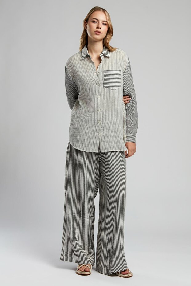 Anita Women's Woven Shirt Black-Ecru Striped
