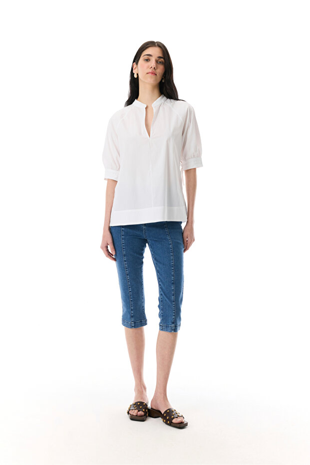 Women's Indigo Ribbed Cropped Fit Jean Pants