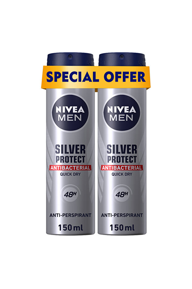 MEN Silver Protect, Antiperspirant for Men, Antibacterial Protection, Spray 150ml, Pack of 2