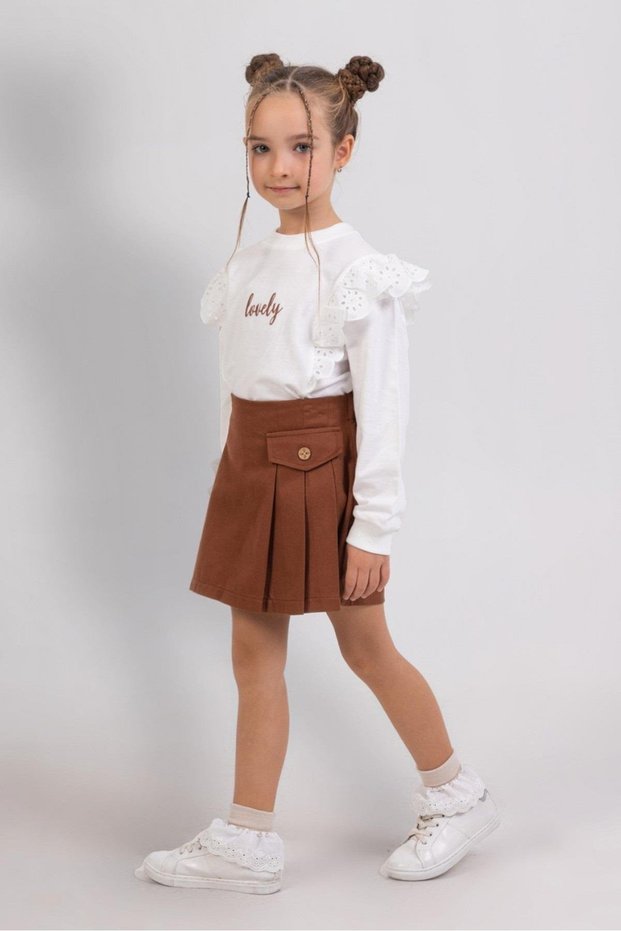 Mojo Girl's 4-9 Years Old Shorts Skirt Set 9807 Brown