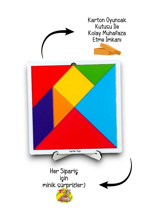 Tangram, Mega Boy Ahşap Tangram, 7 Parça Ahşap Zeka ve Strateji Oyunu, - 7