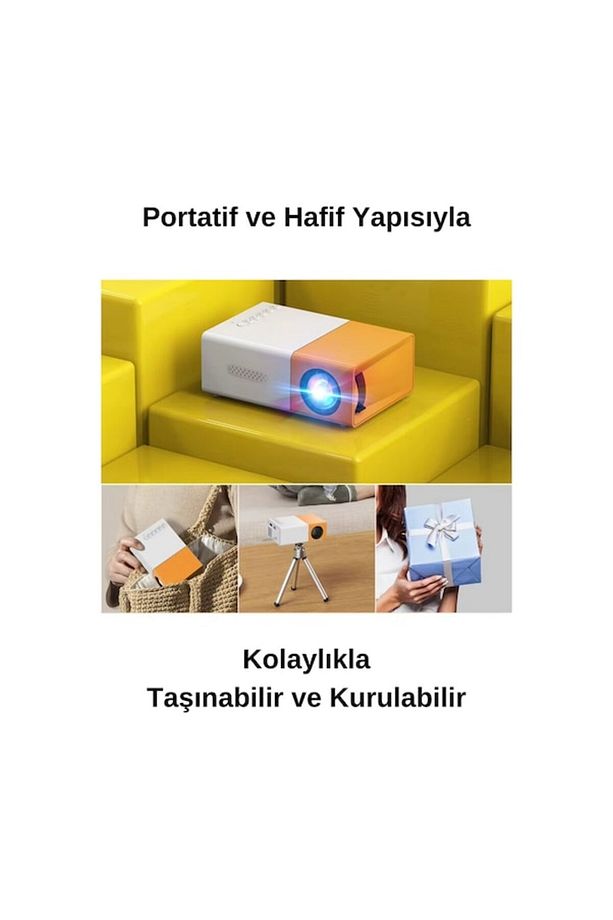YG300 Mini 720P Android Wireless Bluetooth Destekli Portatif Projeksiyon Cihazı Sarı - 3