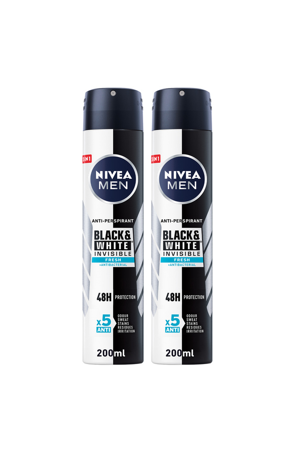 MEN Black & White Invisible Fresh, Antiperspirant for Men, Spray 200ml, Pack of 2